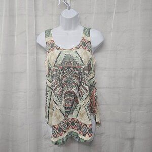 Graze Green Aztec Elephant Tank Knit Tribal Boho Festival S